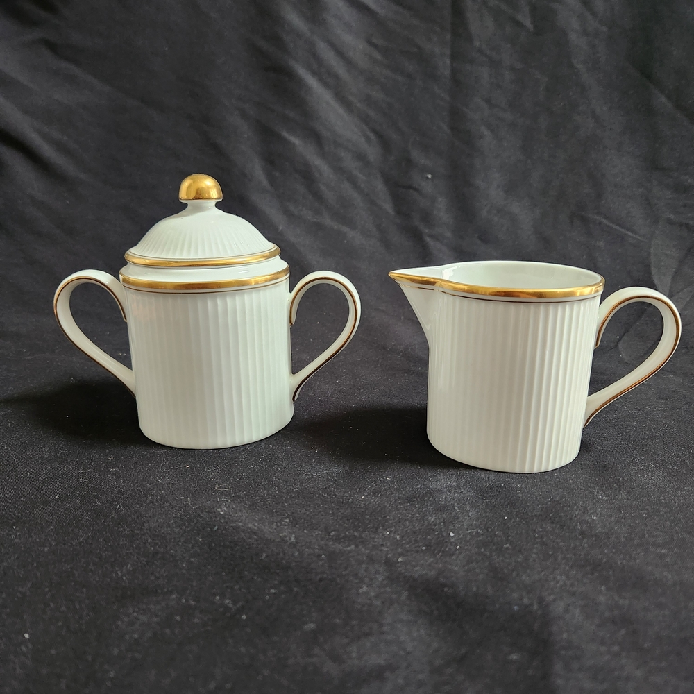Vintage Fitz & Floyd White Ribbed Creamer and Sugar Set
